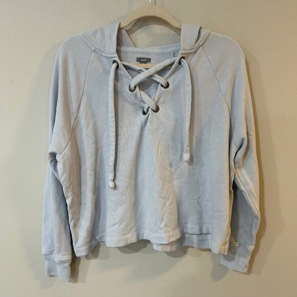 Aerie Lace Up Cropped Light Blue Pullover Oversized Hoodie Women’s Size Small - Picture 4 of 6